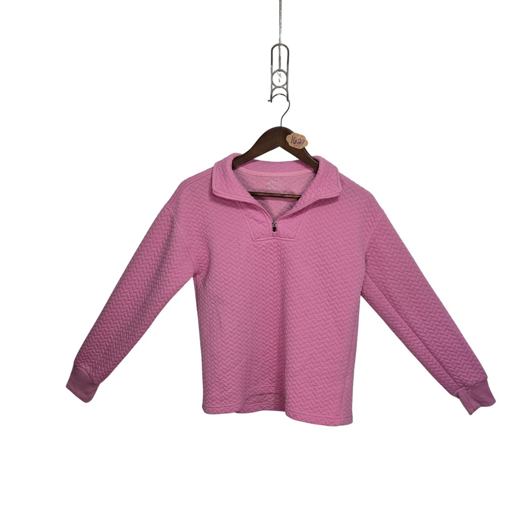 BCG Womens Pink Quilted Herringbone Quarter Zip Pullover Sweatshirt XS
